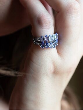 Natural Tanzanite Double Row Sterling Silver Women’s Ring